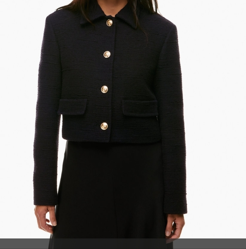 Aritzia Black Textured Cropped Blazer with Gold Buttons